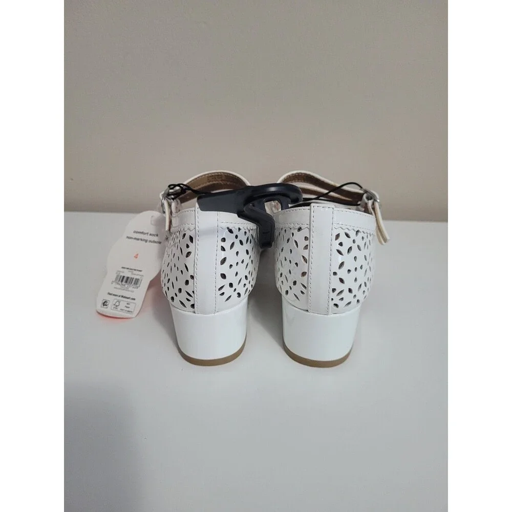 Wonder Nation Double Strap Dress Shoes Block Heels White Cutout Girls 4 NWT